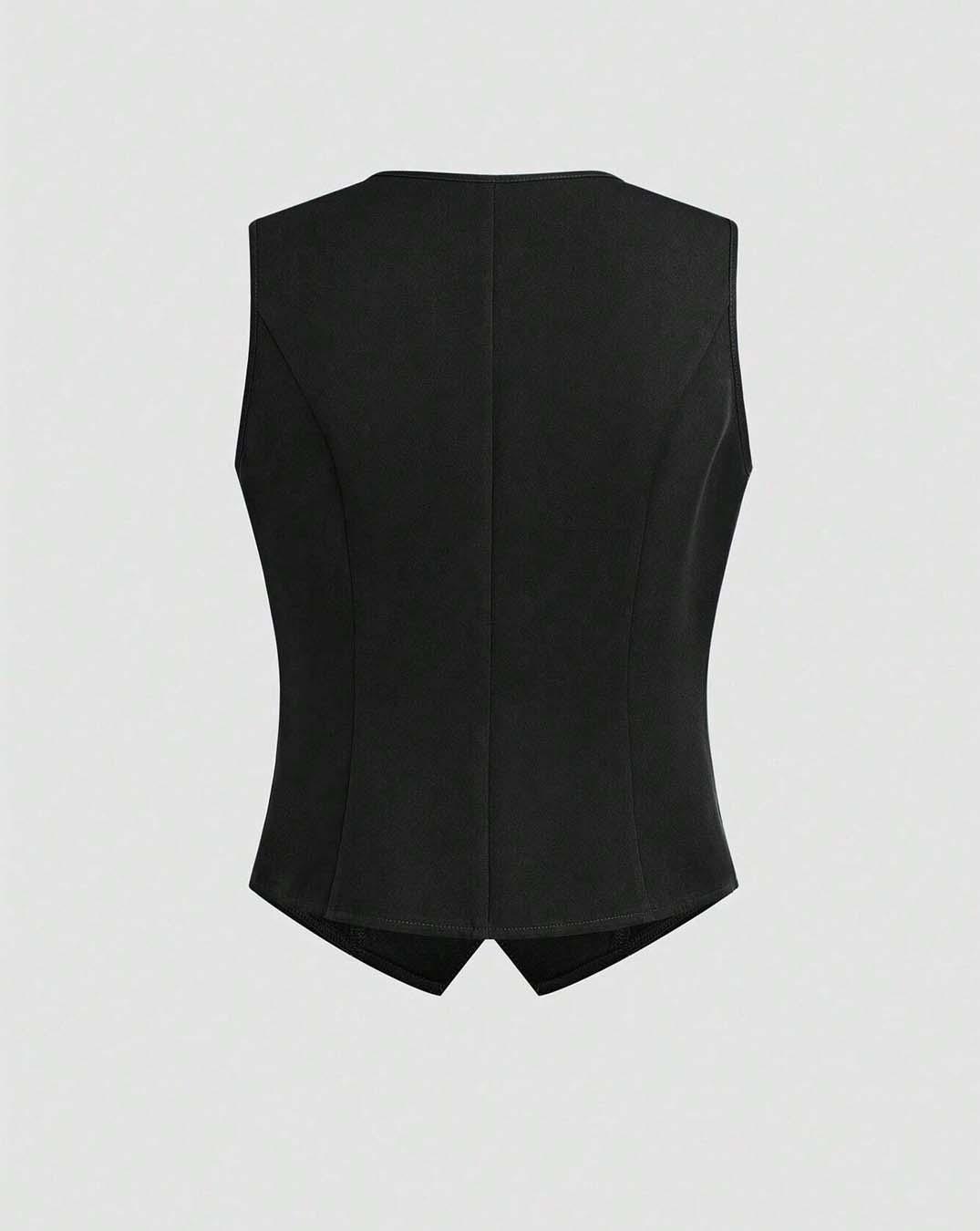 Front Button Sleeveless Faux Pocket Simple Casual Vest - Image 2