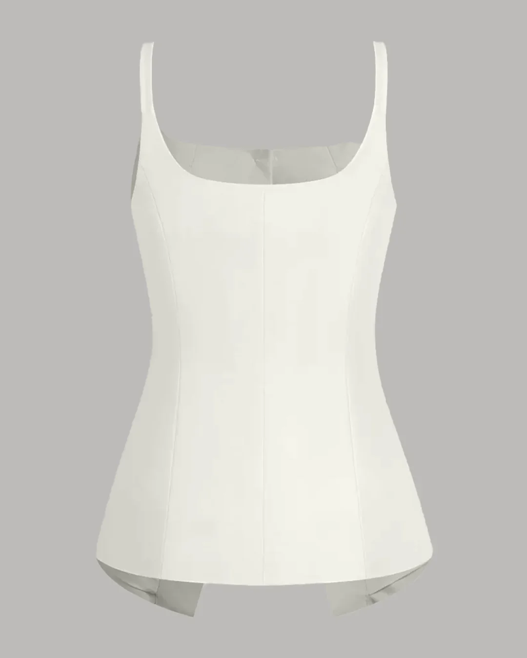 Front Button Slit Top with Spaghetti Straps in Milky White - Image 2