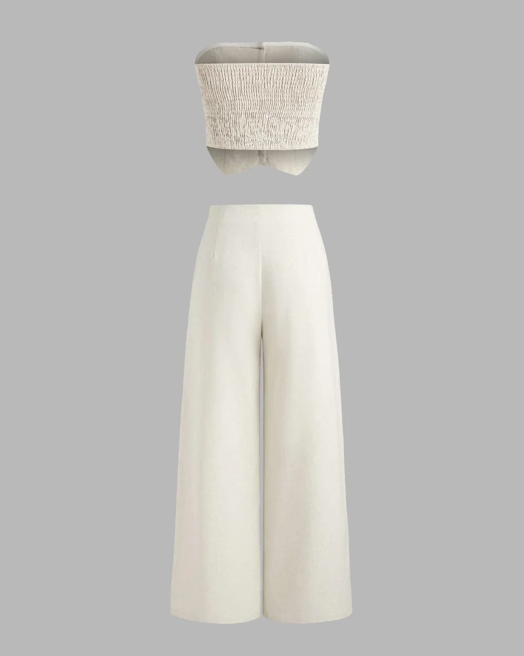 Front Buttoned Short Tube Top & Mid Rise Pocket Pants In Off White - Image 2