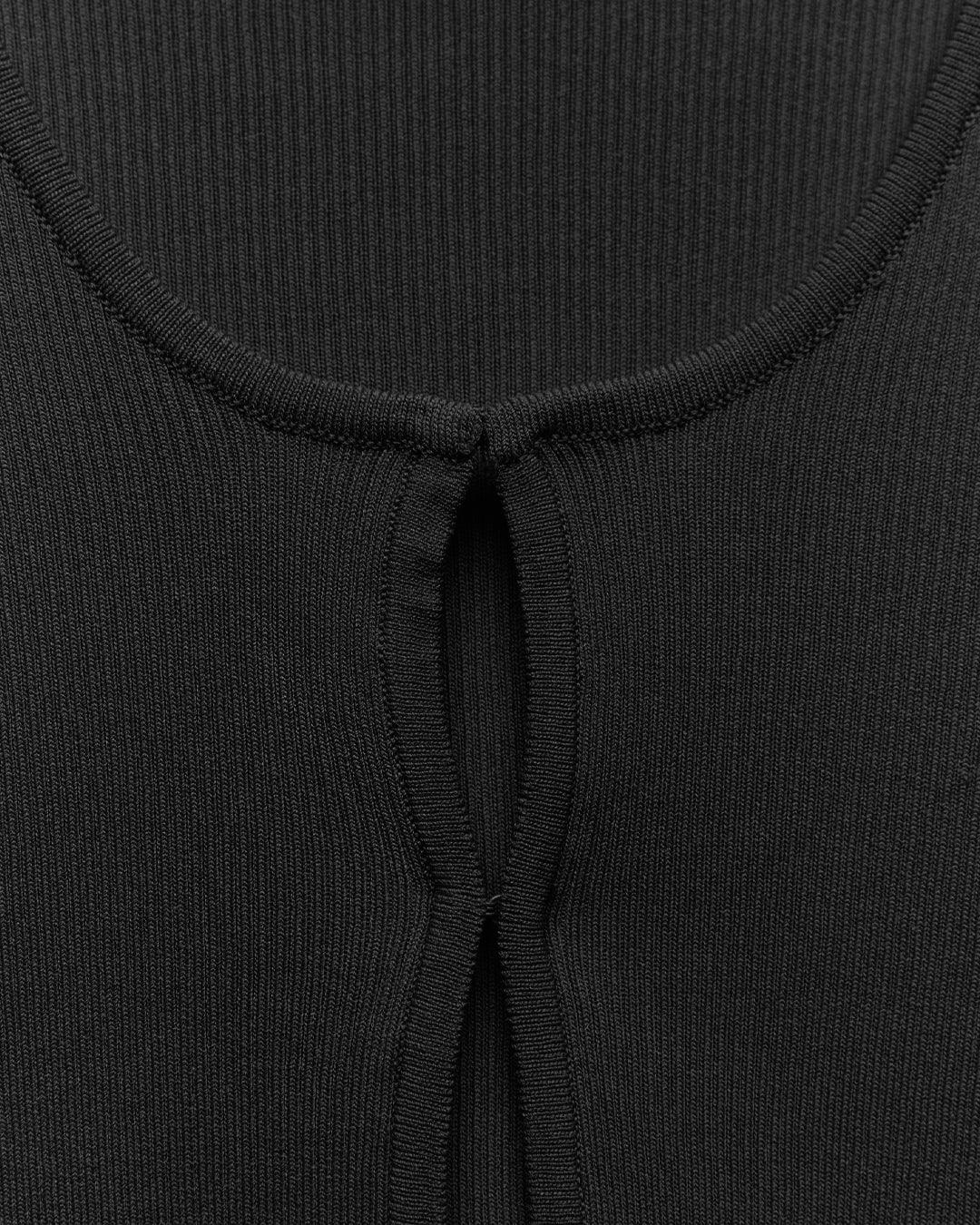 Front Open Style Full Sleeve Ribbed Top In Black - Image 3