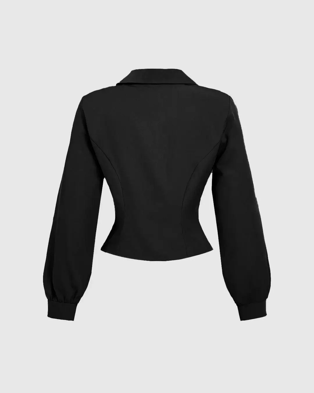 Front Pleated Fitted Long Sleeve Black Shirt - Image 2