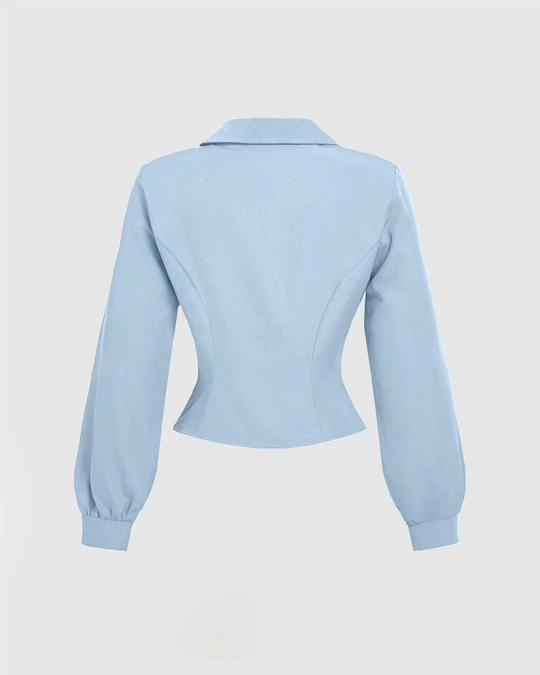 Front Pleated Fitted Long Sleeve Sky Blue Shirt - Image 2
