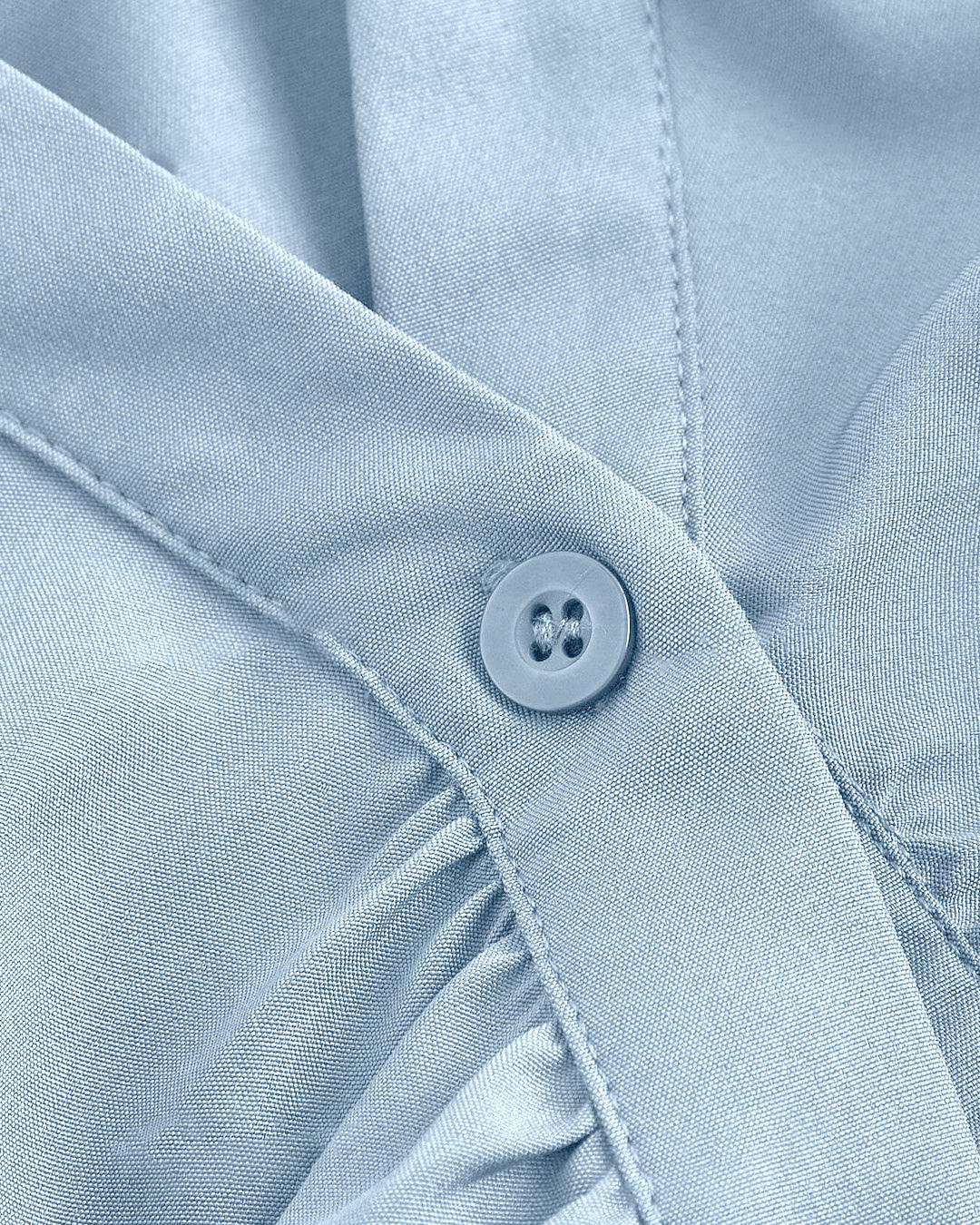 Front Pleated Fitted Long Sleeve Sky Blue Shirt - Image 3