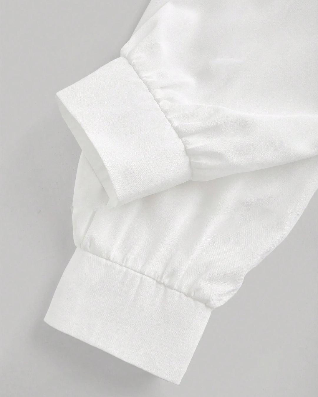 Front Pleated Fitted Long Sleeve White Shirt - Image 3