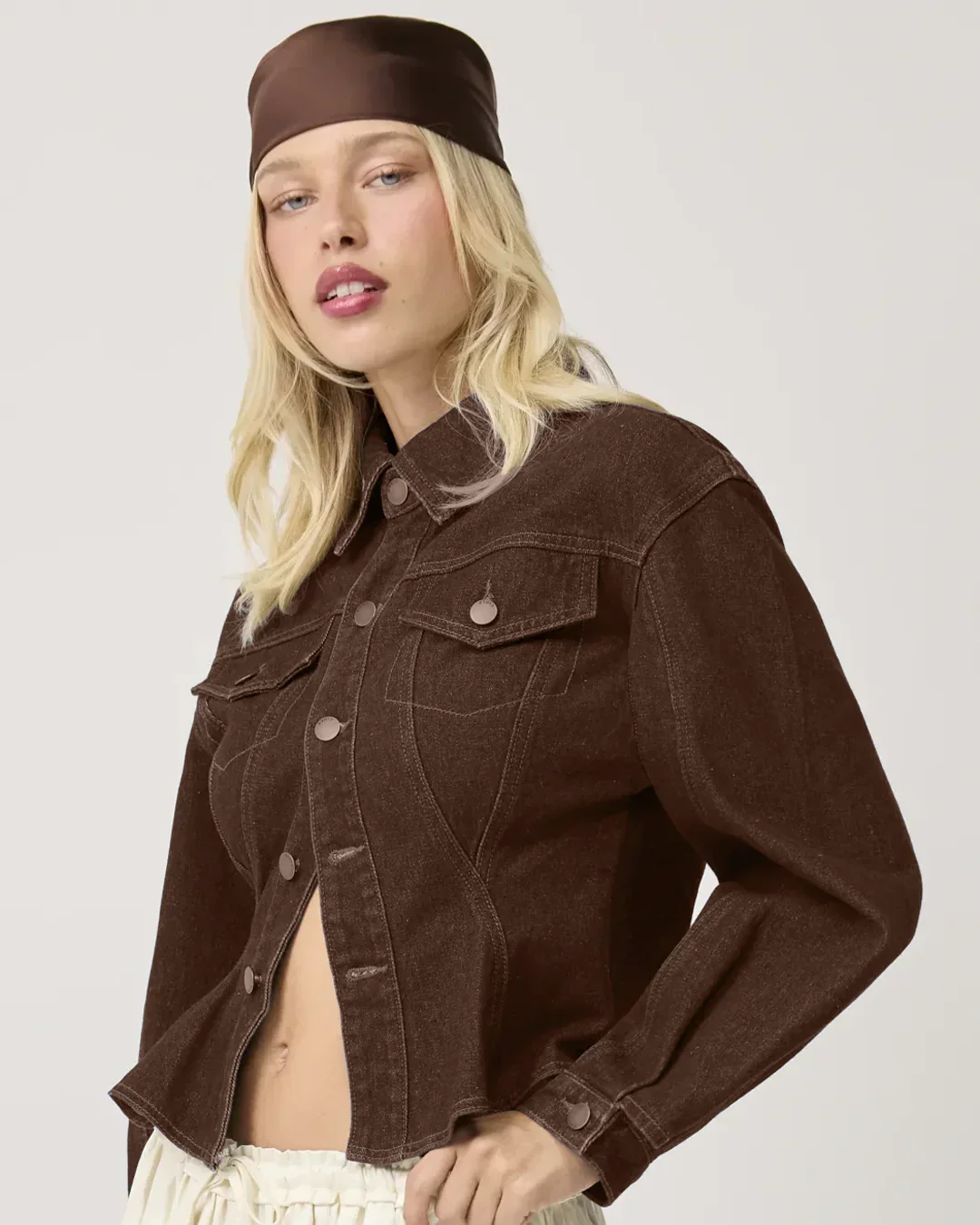 Full Sleeve Button-Up Top in Chocolate Fondae - Image 2