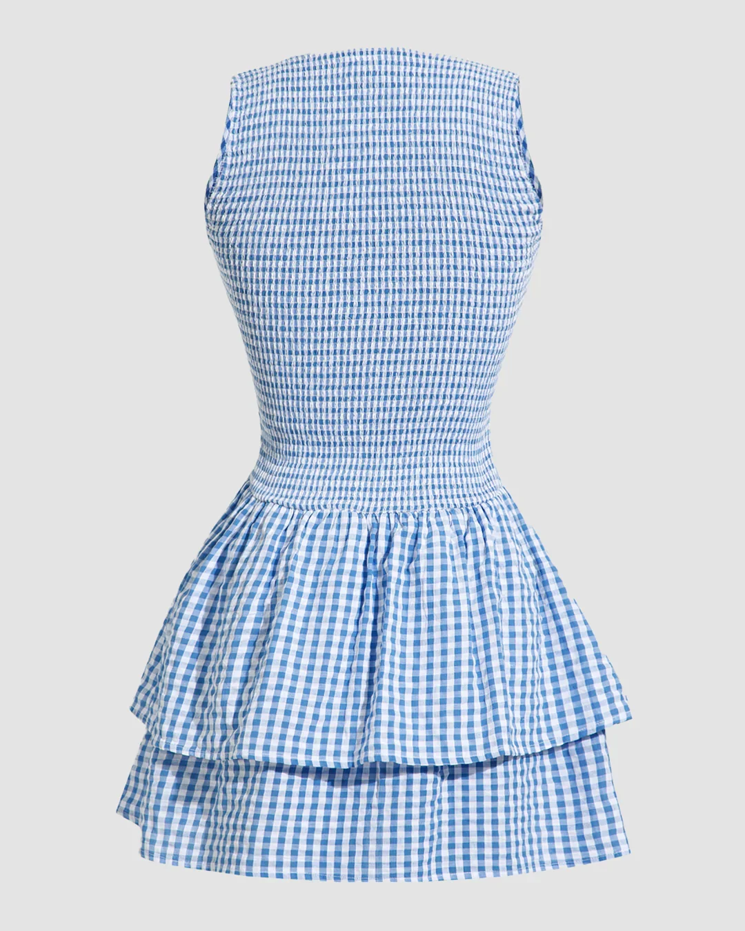 Gingham Sleeveless Fitted Waist Tiered Mini Dress - Image 2