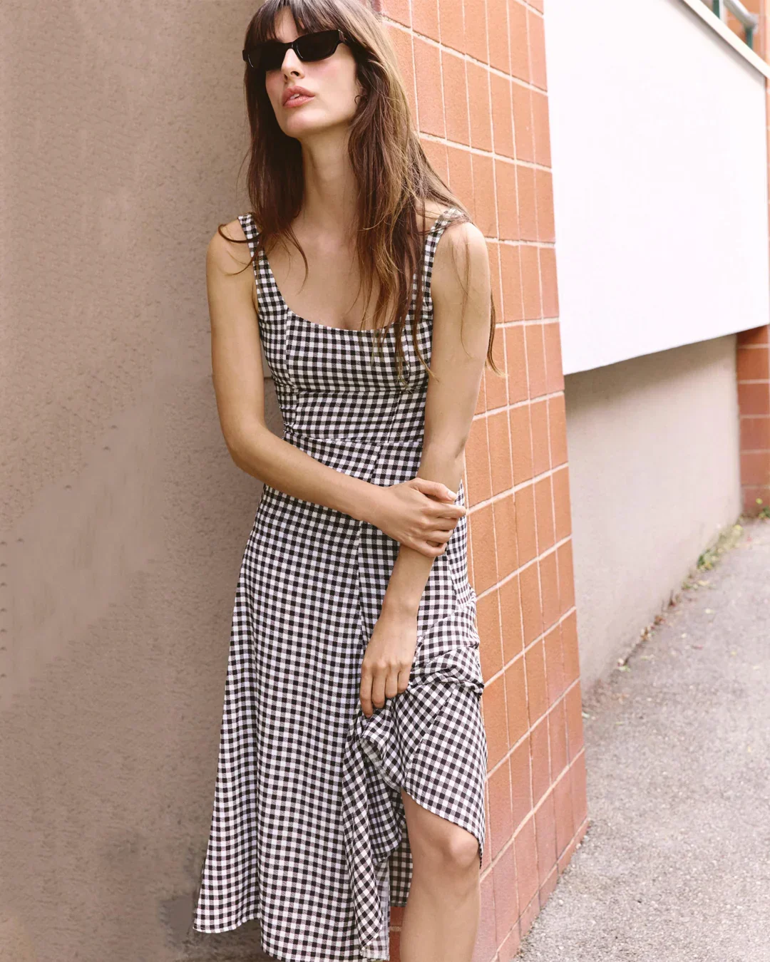Gingham Square Neck Sleeveless Midi Dress - Image 3