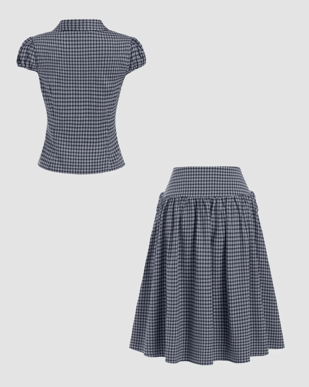 Gingham Top & Low Rise Drawstring Ruched Midi Skirt Set - Image 2