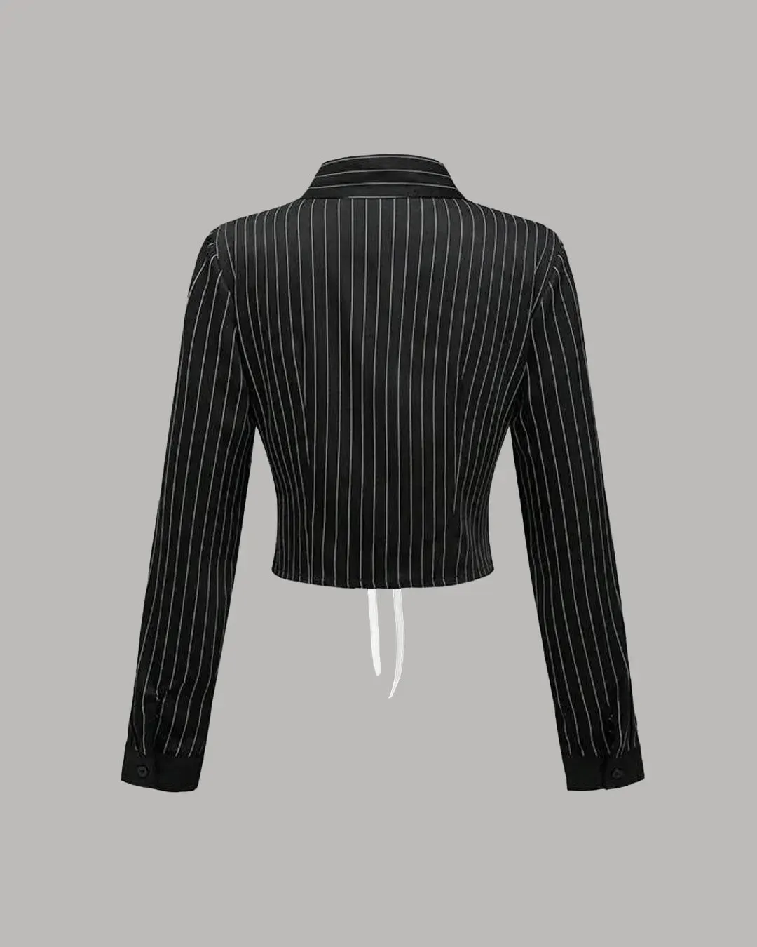 Goth Striped Front Lace-Up Elegant Long Sleeve Shirt In Black - Image 2
