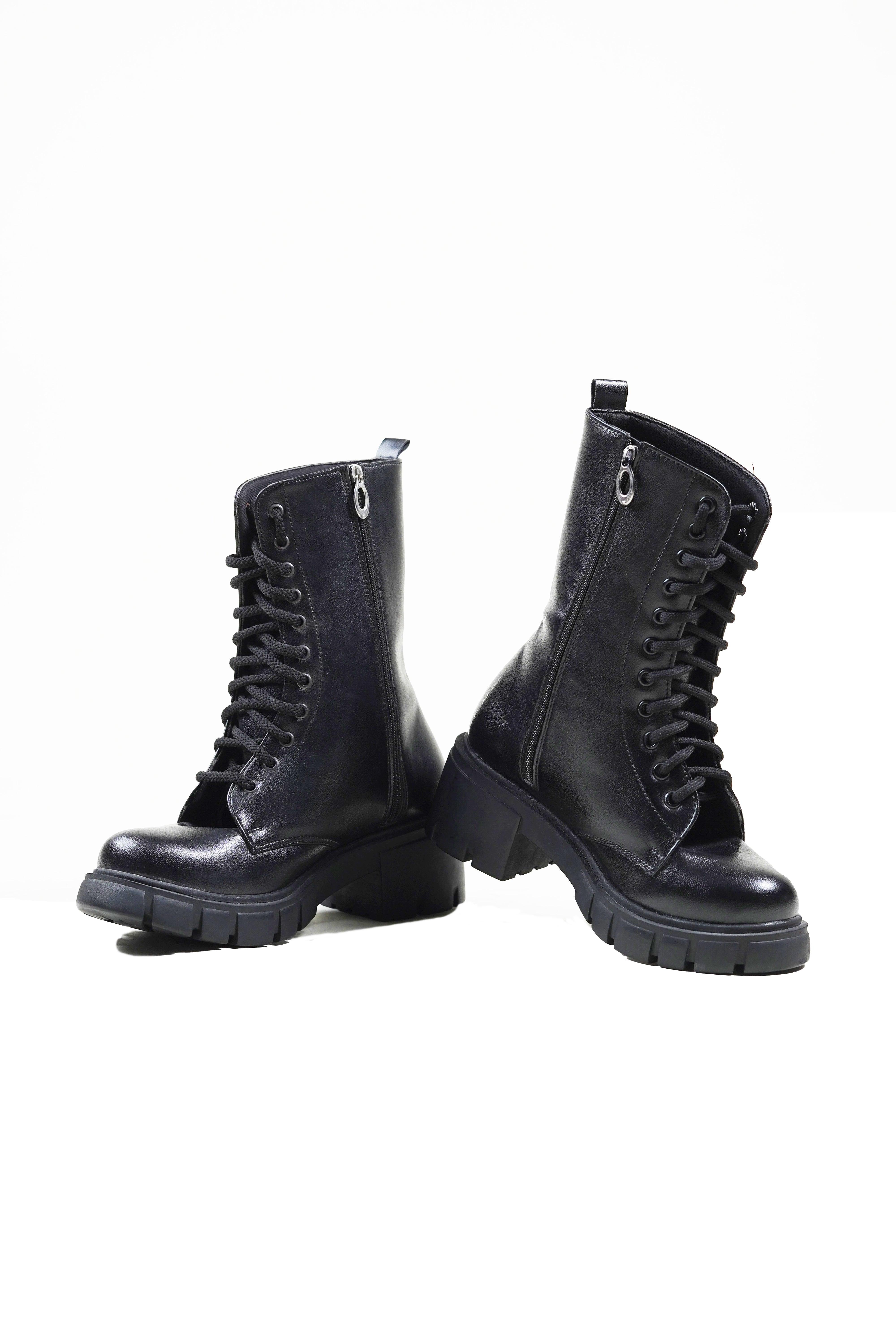 Gothic Side Zip Lace Up Punk Black Ankle Boots - Image 2