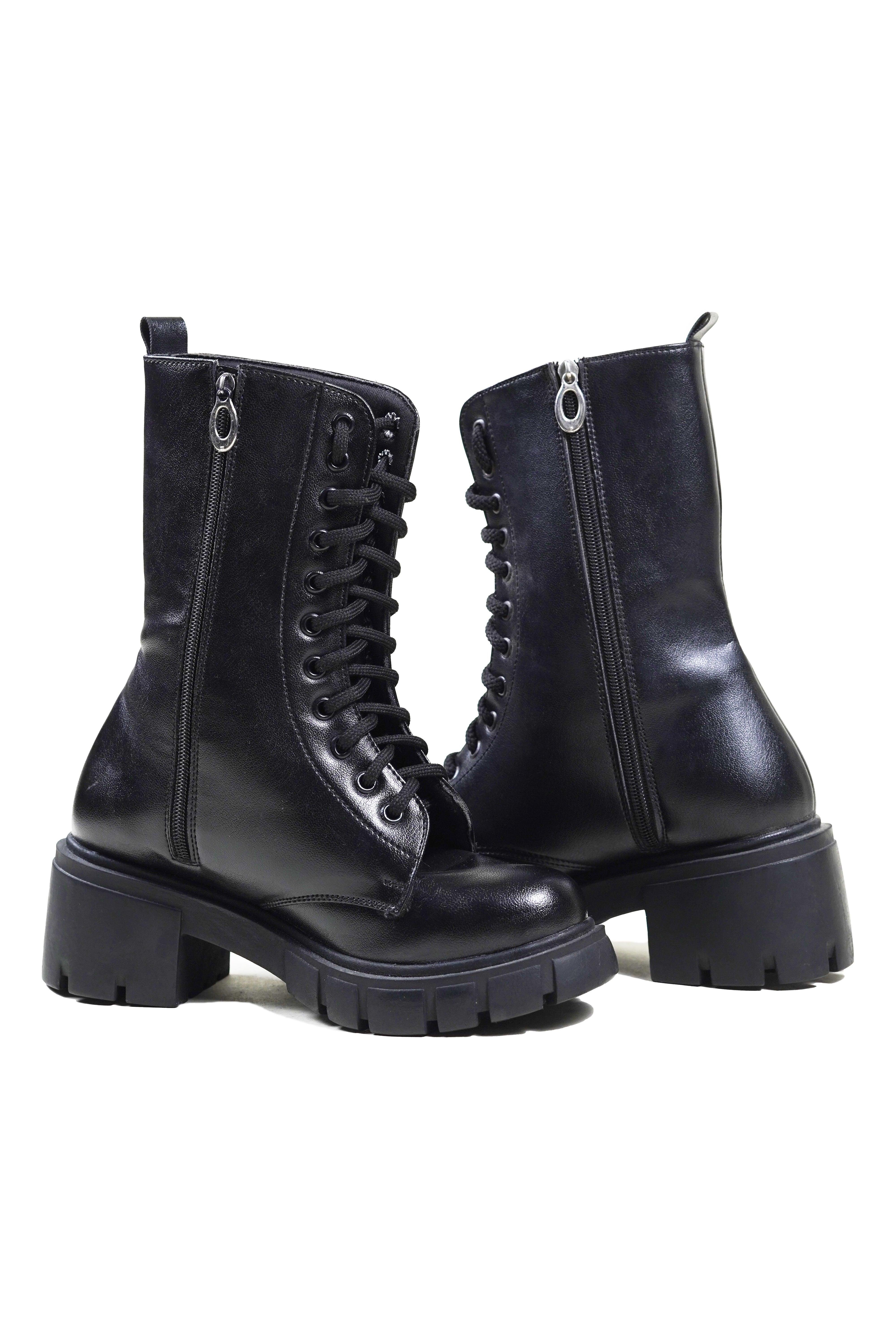 Gothic Side Zip Lace Up Punk Black Ankle Boots - Image 3
