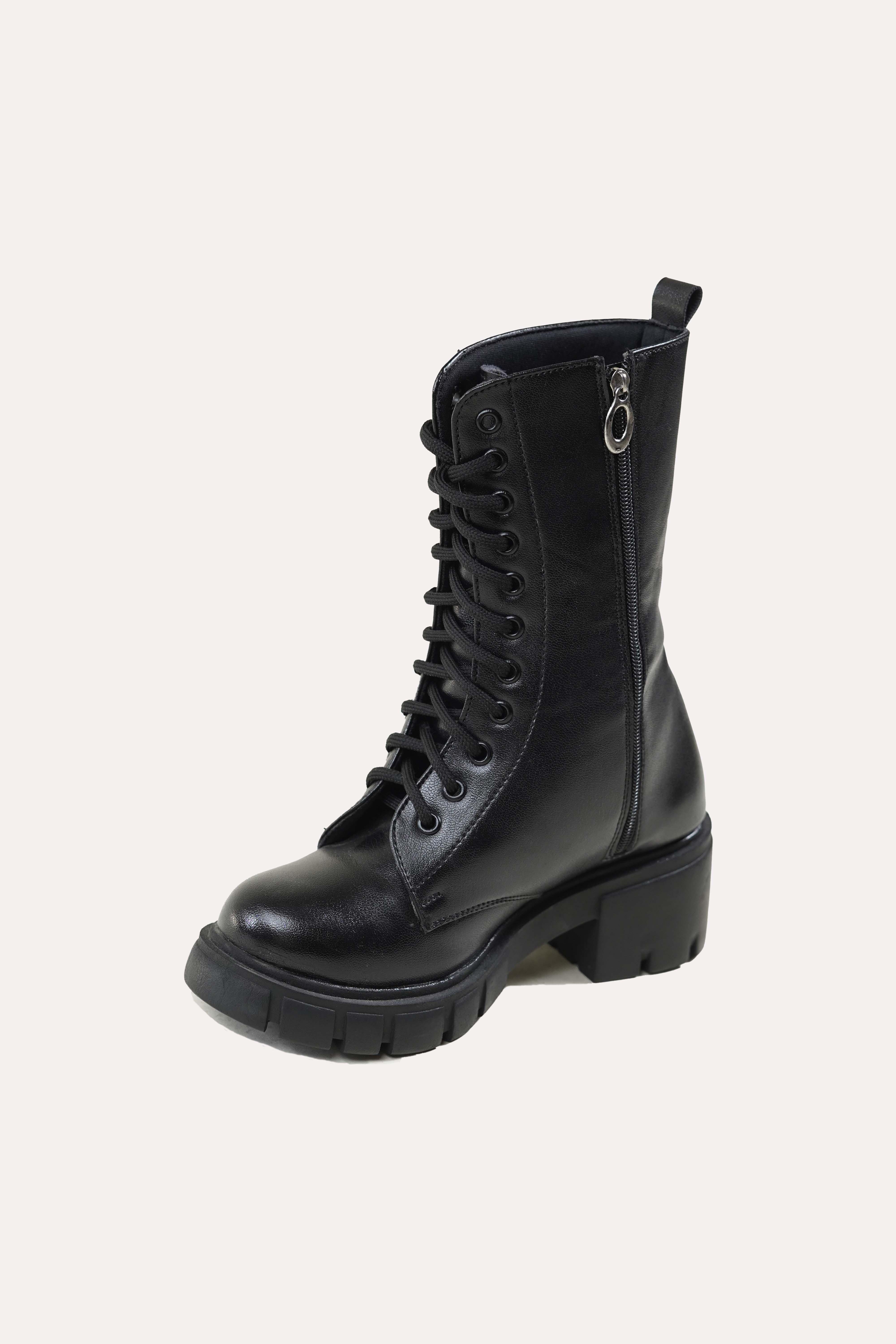 Gothic Side Zip Lace Up Punk Black Ankle Boots - Image 4