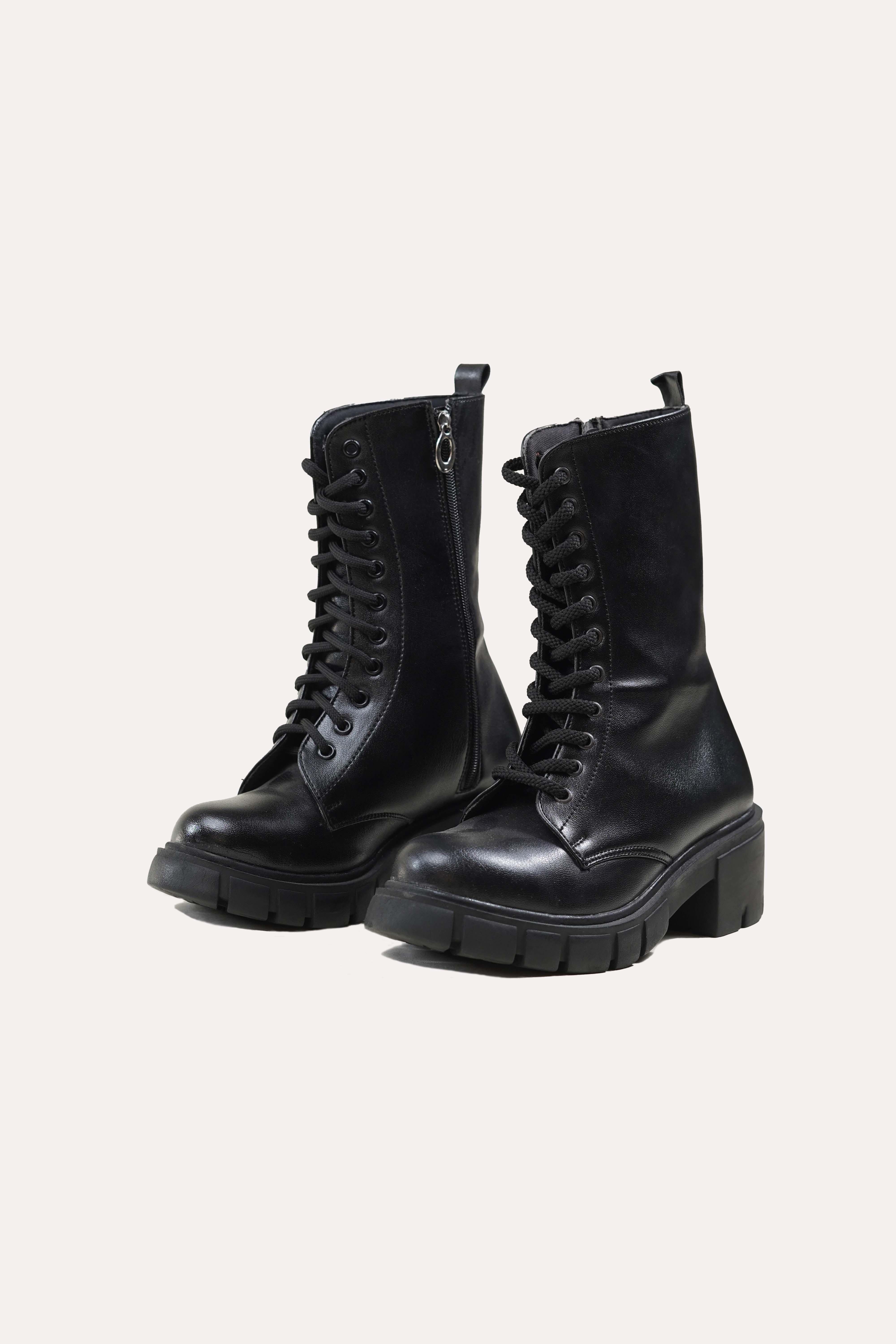 Gothic Side Zip Lace Up Punk Black Ankle Boots - Image 5