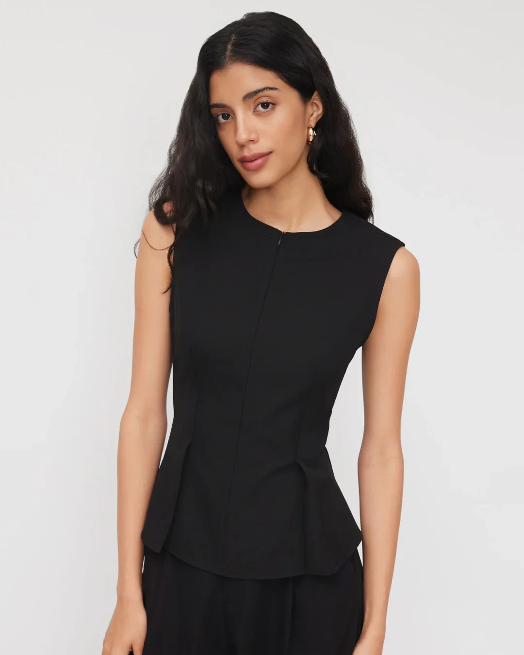Half Zip Pleated Top in Black - Image 3
