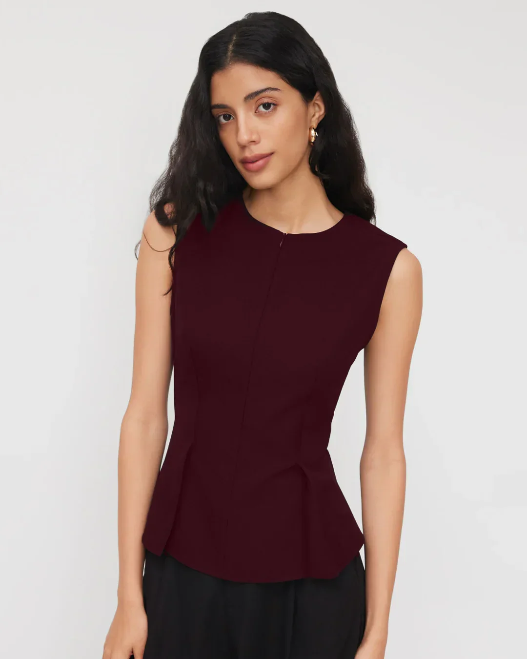 Half Zip Pleated Top in Maroon - Image 3