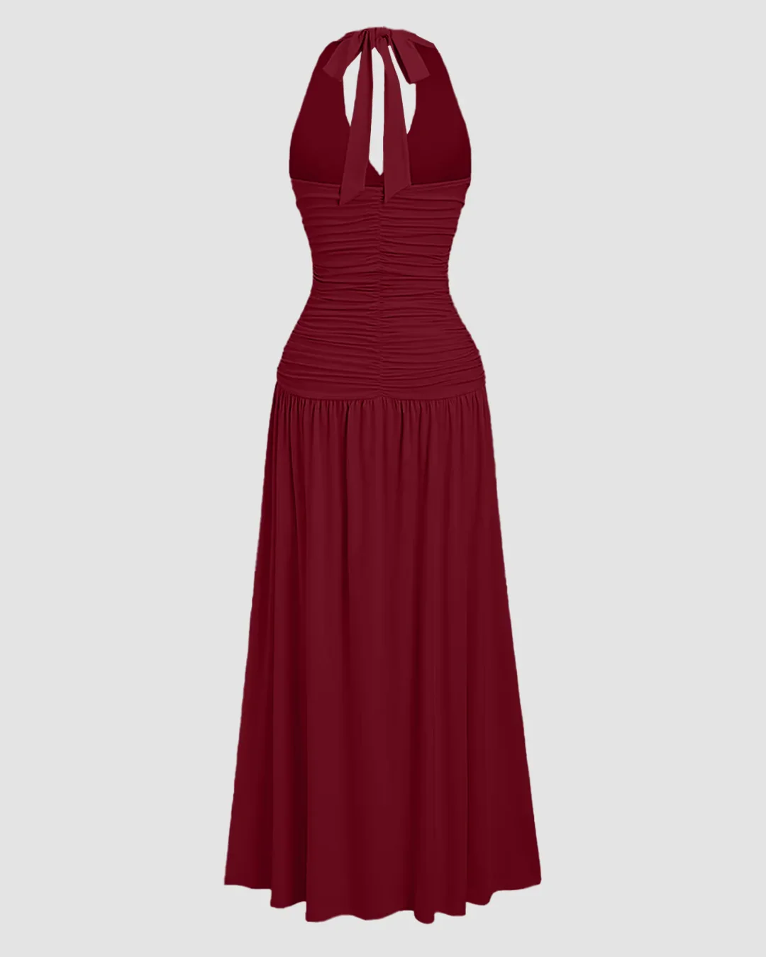 Halter Neck Backless Flared Maxi Dress in Maroon - Image 2