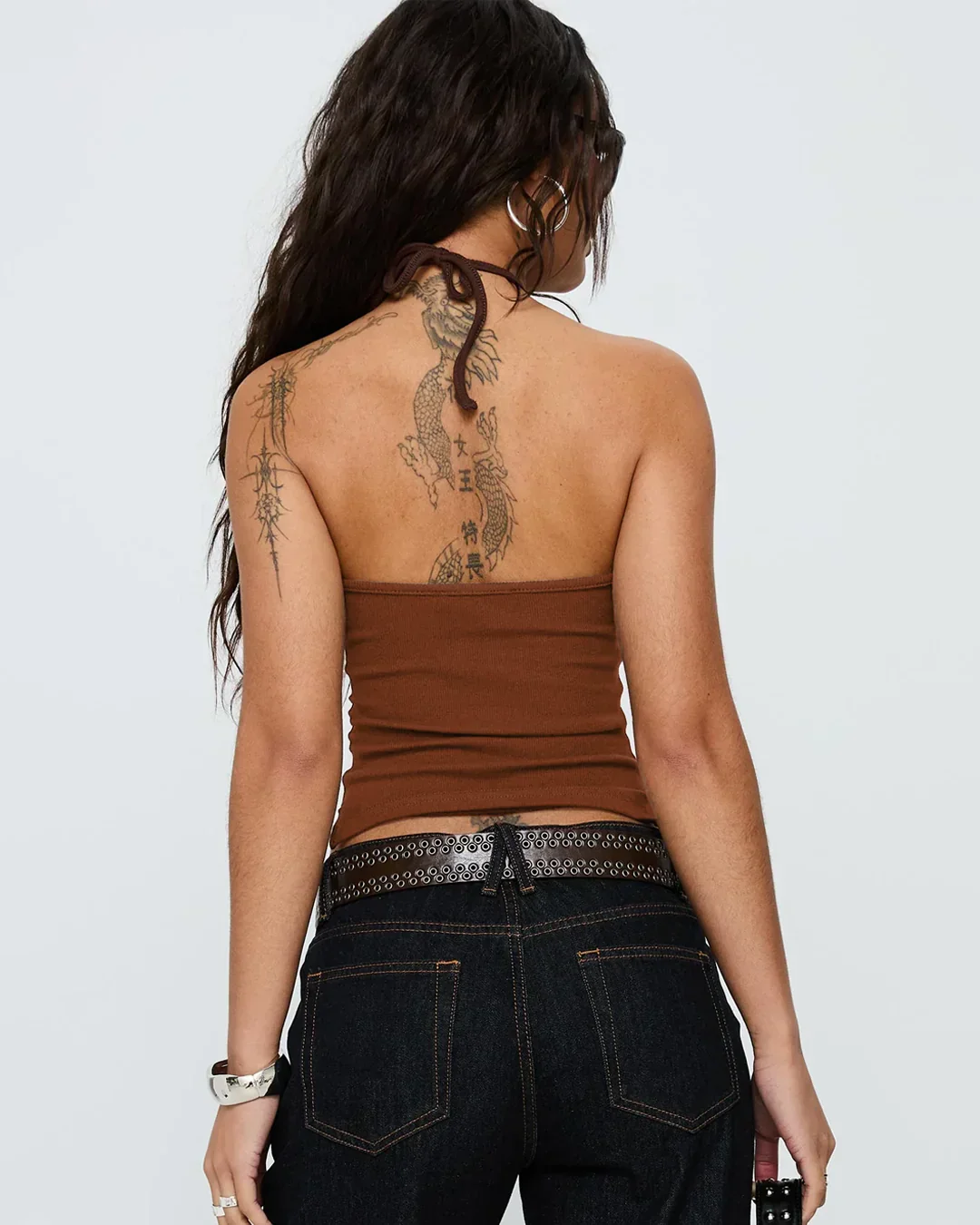 Halter Neck Backless Knit Top in Burnt Orange - Image 3