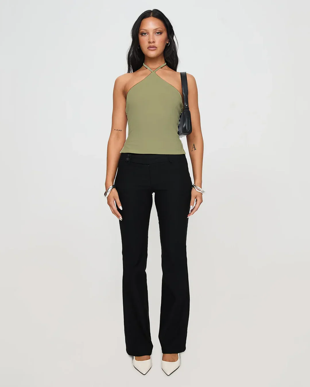 Halter Neck Backless Knit Top in Sage - Image 3