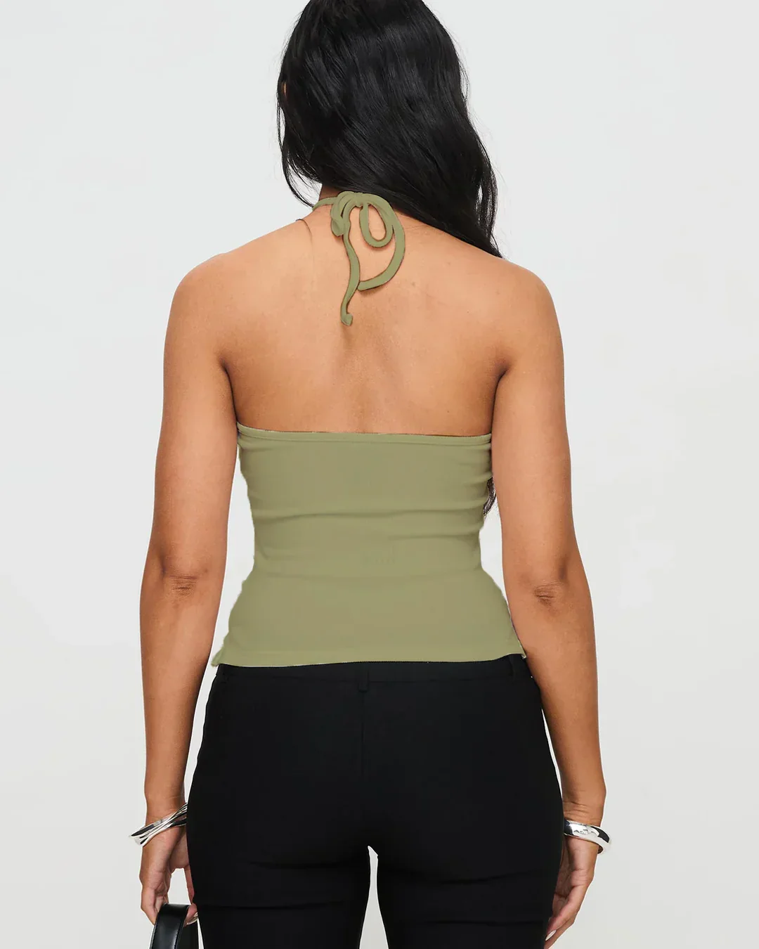 Halter Neck Backless Knit Top in Sage - Image 4