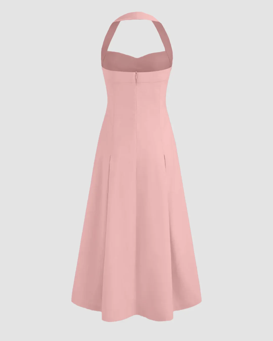 Halter Neck Backless Pleated Midi Dress in Dusty Pink - Image 2