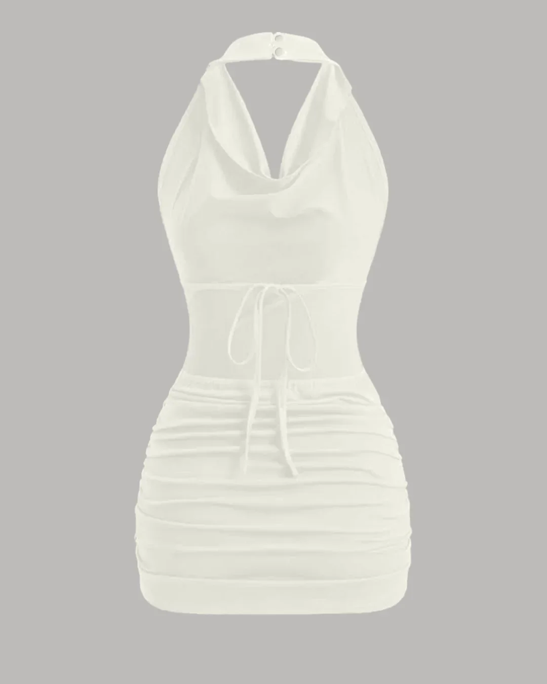 Halter Neck Backless Tie Strap Sleeveless Sexy Bodycon Mini Dress in Milky White - Image 2