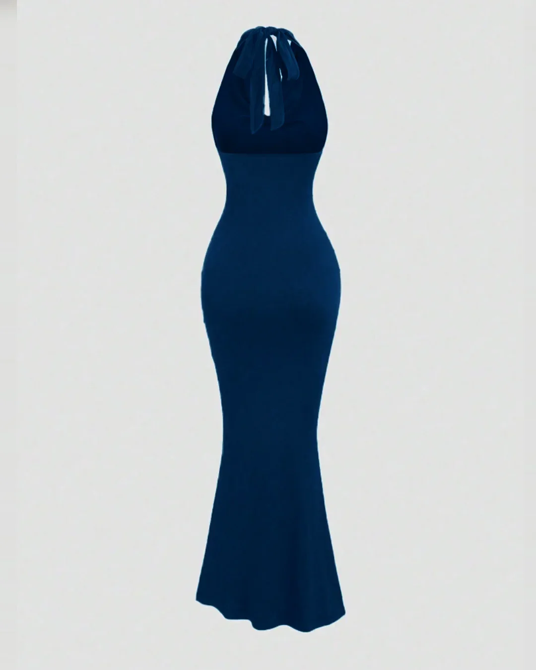 Halter Neck Bodycon Party Wear Maxi Dress in Navy Blue - Image 2