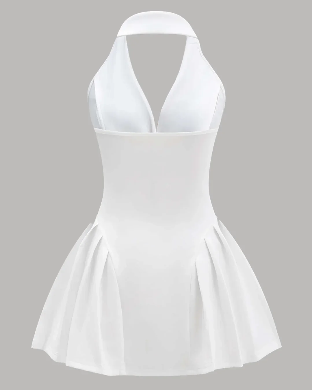 Halter Neck Button A-Line Mini Dress in White - Image 2