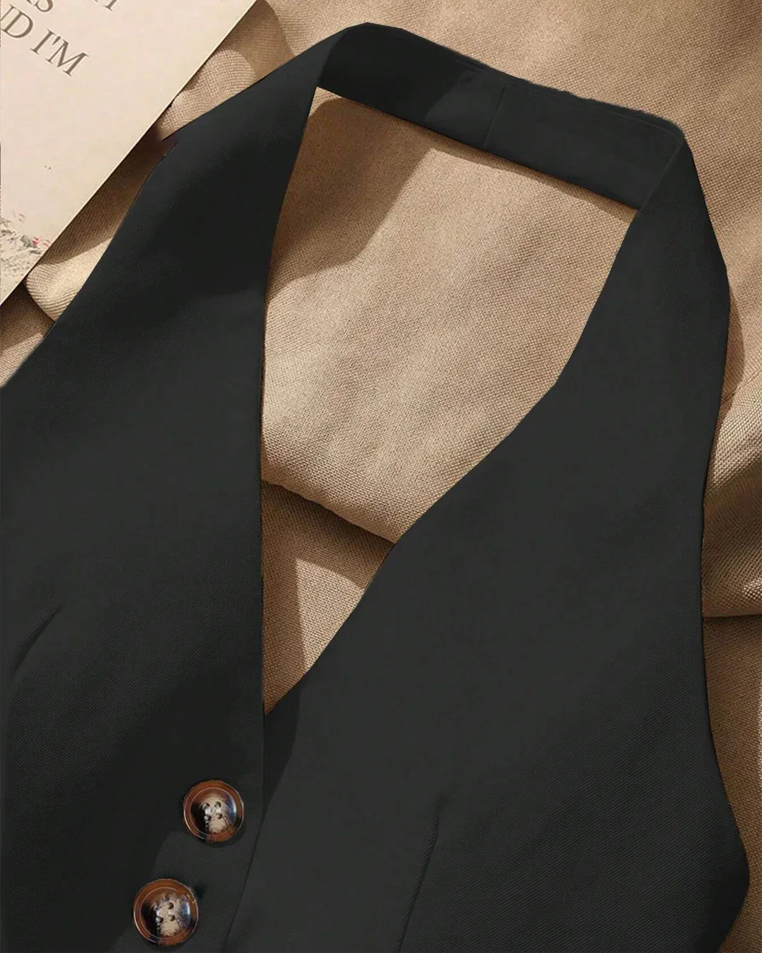 Halter Neck Button Front Top for Women in Black - Image 2