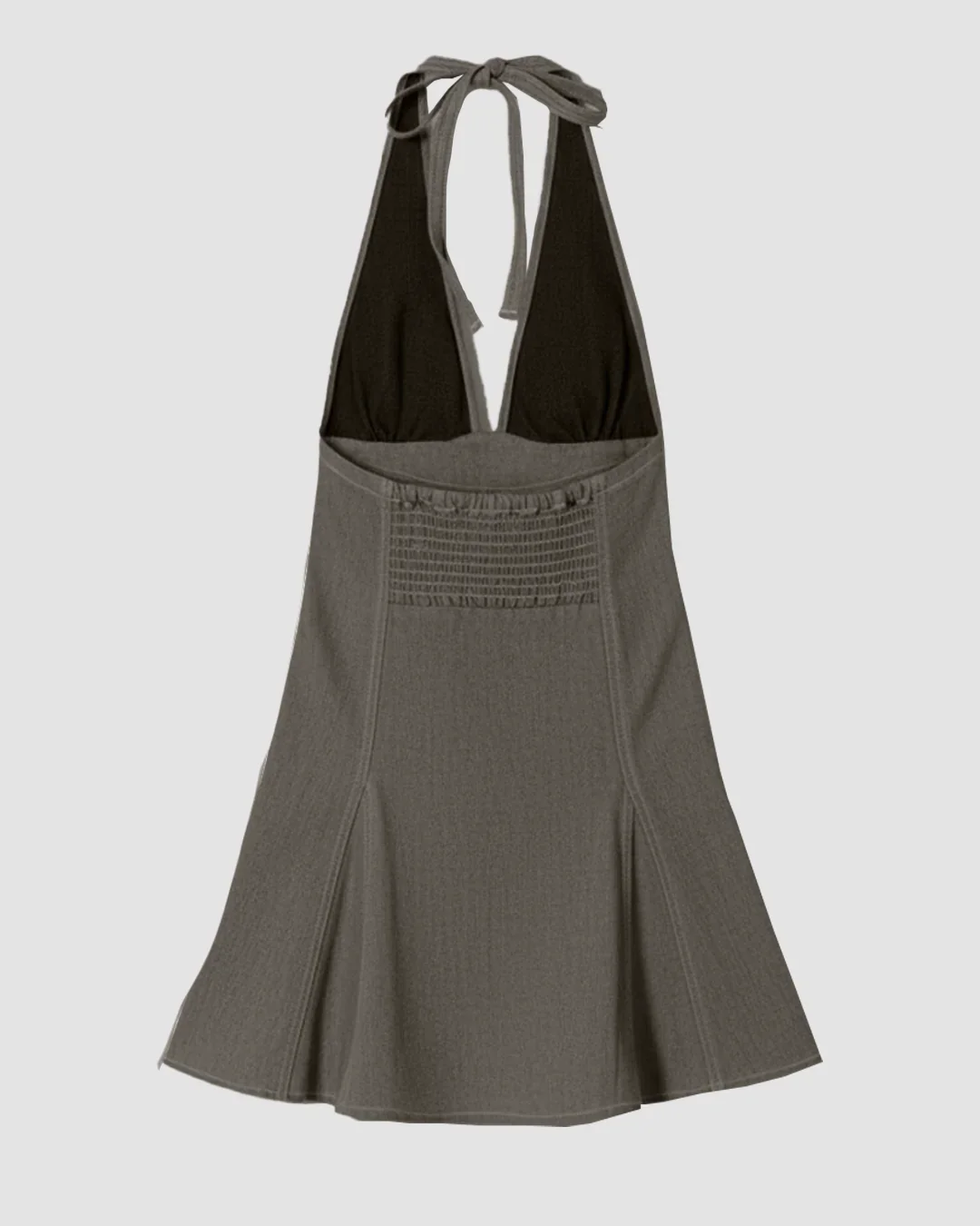 Halter Neck Fit & Flare Solid Sleeveless Mini Dress in Dark Grey - Image 2