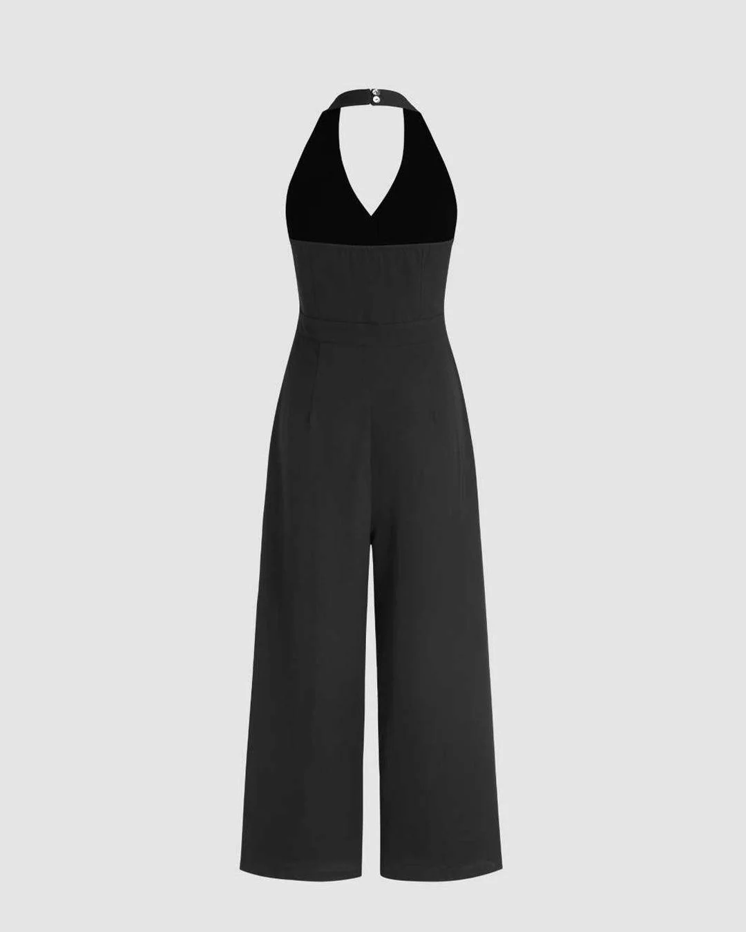 Halter Neck Front  Button And Wide Leg Trouser Jumpsuit In Black - Image 3