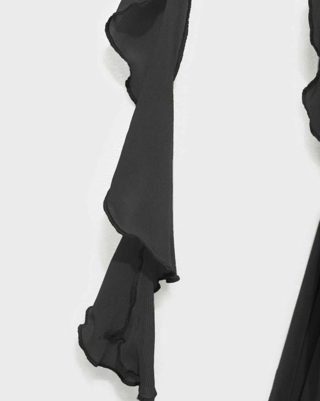 Halter Neck Mesh Ruffle Black Maxi Dress - Image 3