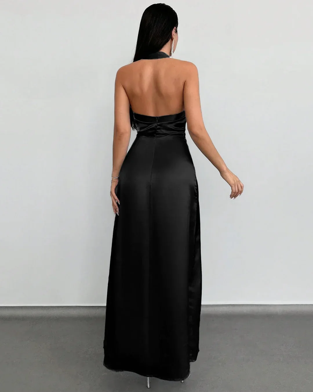 Backless Halter Neck Maxi Dress in Black - Image 2