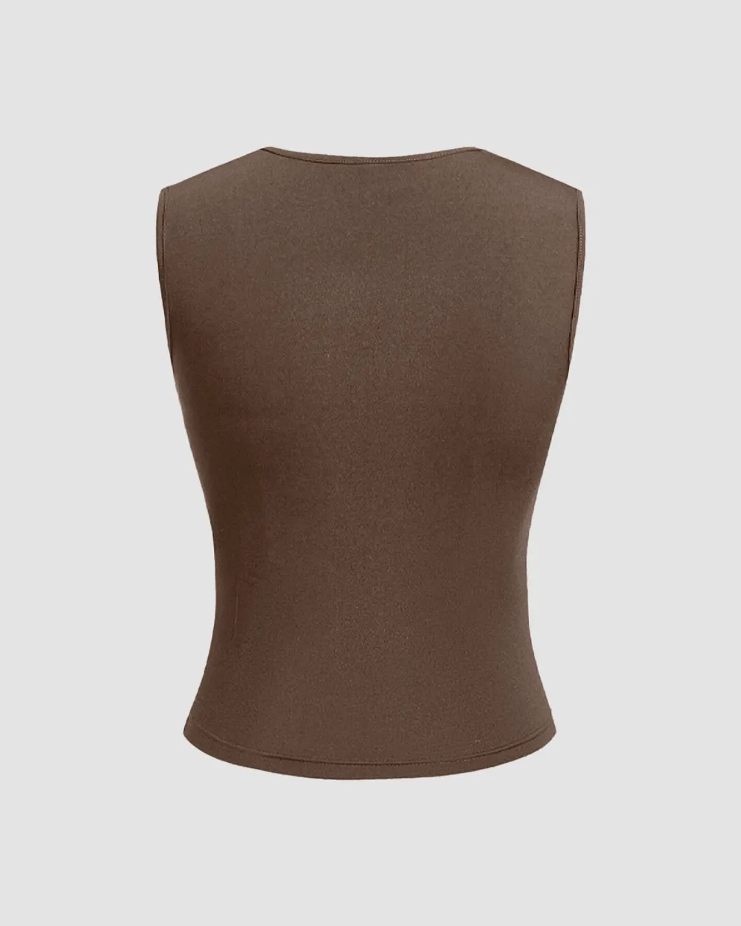 Halter Neck Ruched Crop Top In Chocolate Brown - Image 2