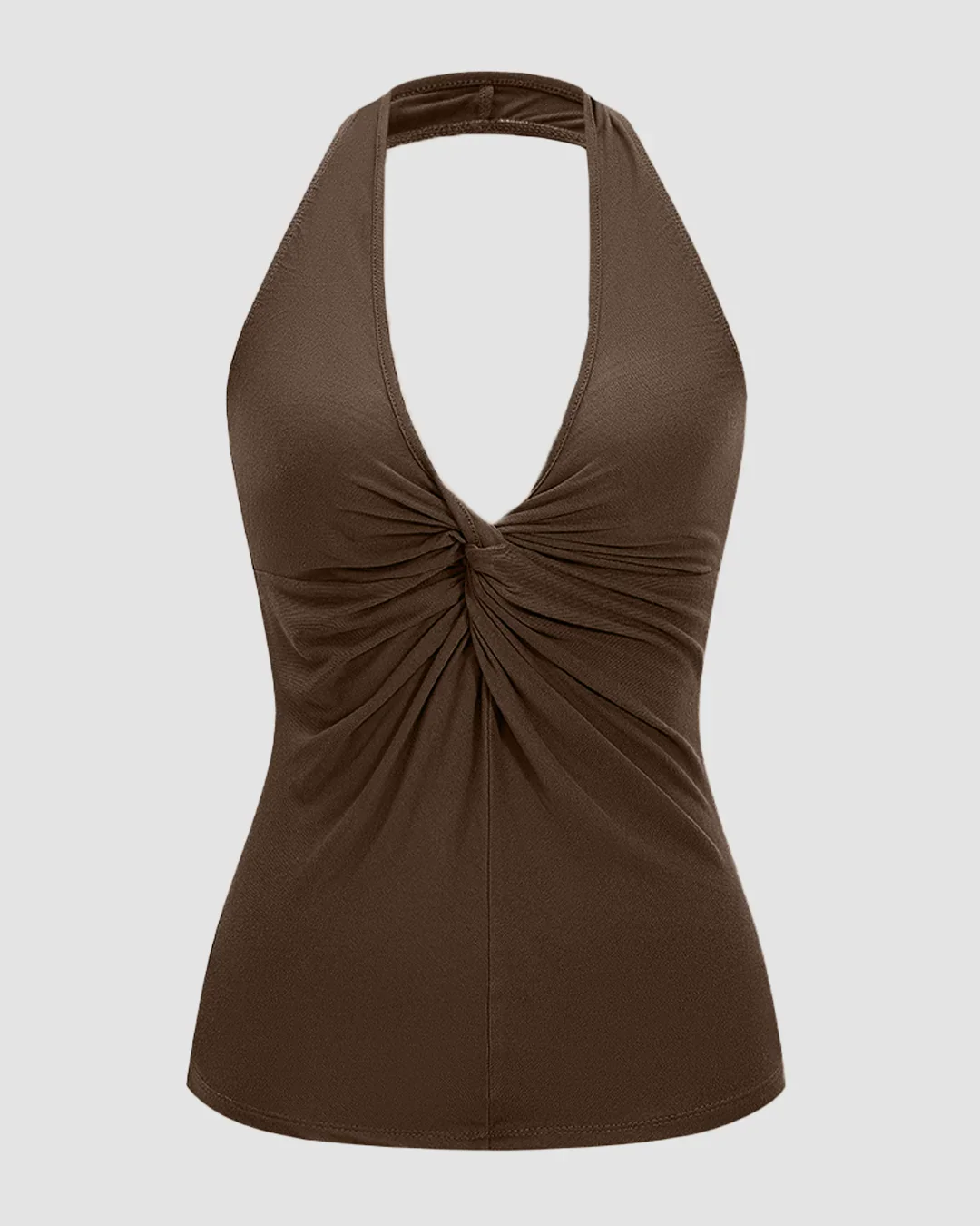 Halter Neck Ruched Top for Women in Brown