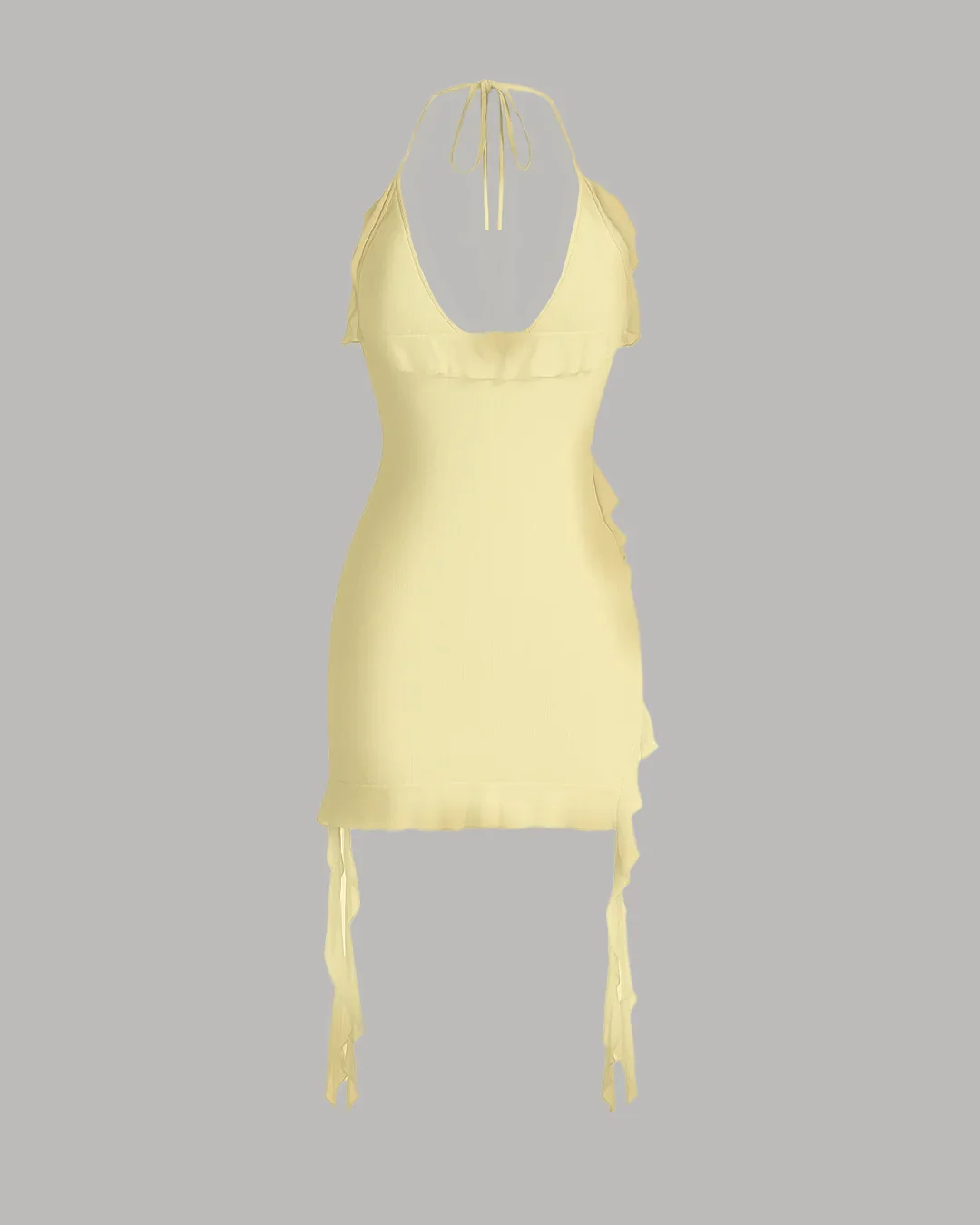 Halter Neck Ruffle French Vanilla Mini Dress - Image 2