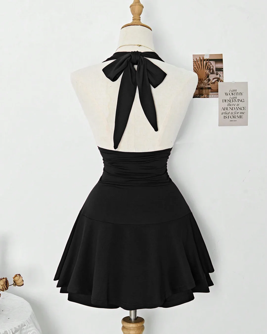 Halter Neck Slim Fit Short Mini Dress in Black - Image 2