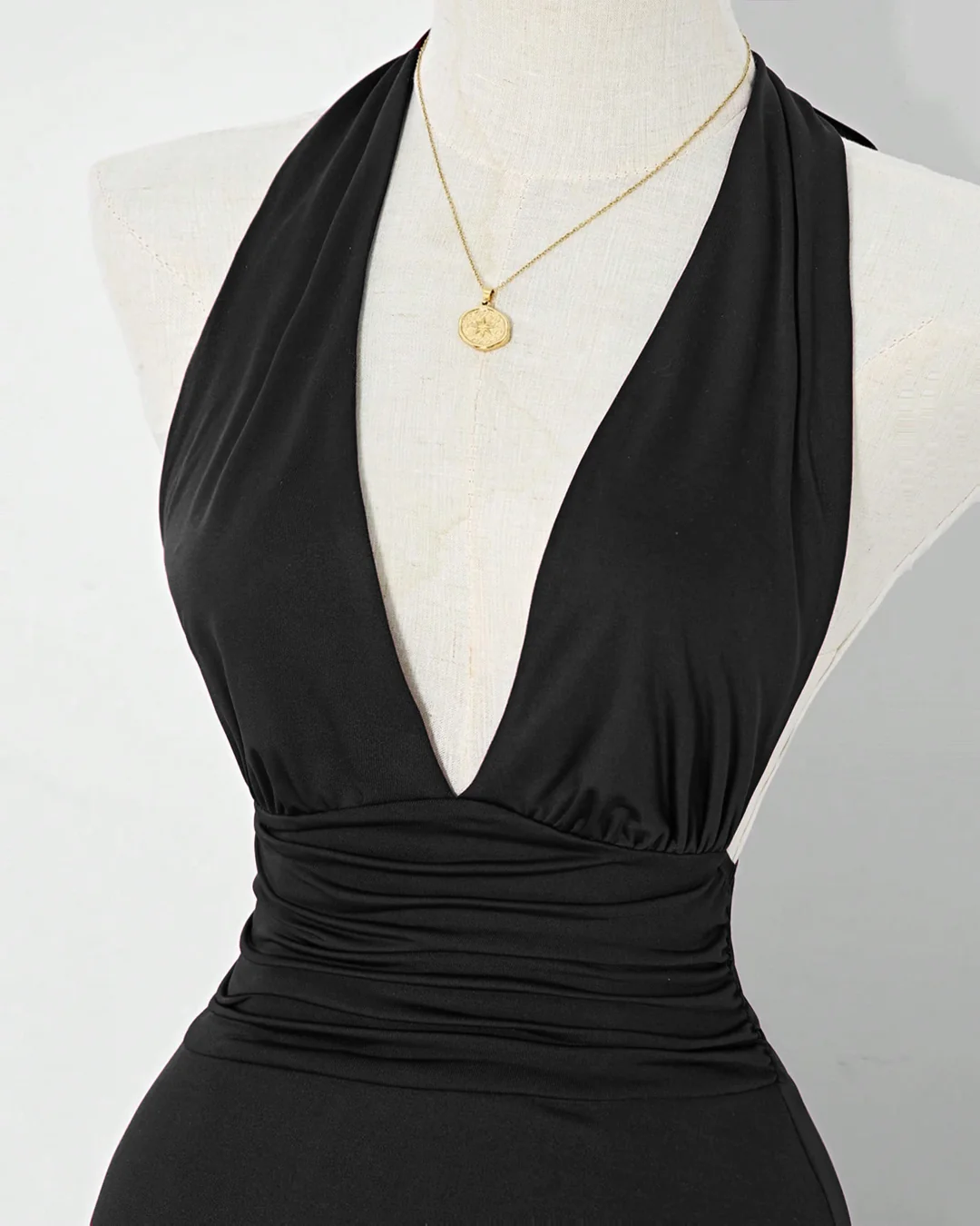 Halter Neck Slim Fit Short Mini Dress in Black - Image 3
