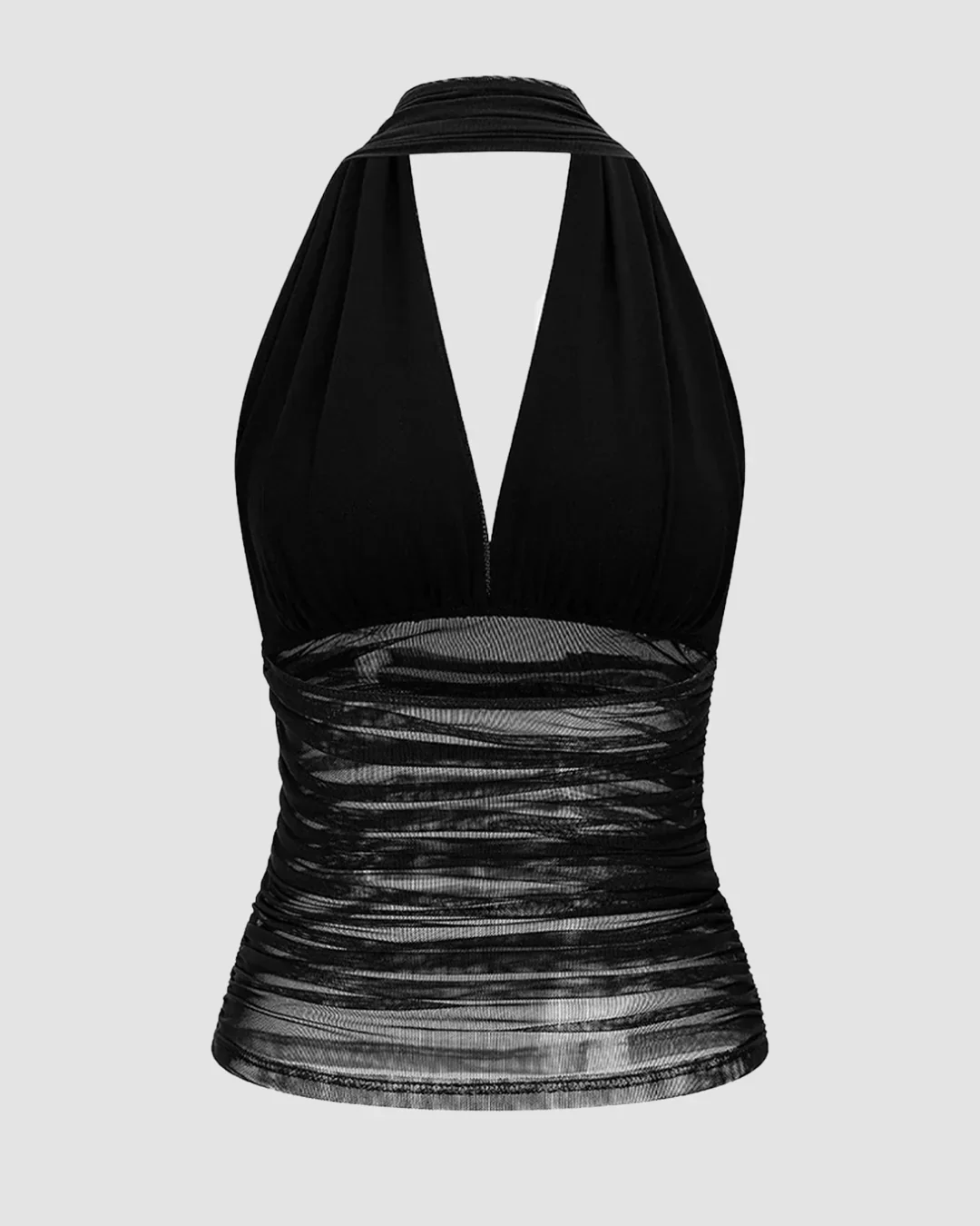 Halter Neck Slim Fit Straight Hem Sleeveless Top in Black - Image 2