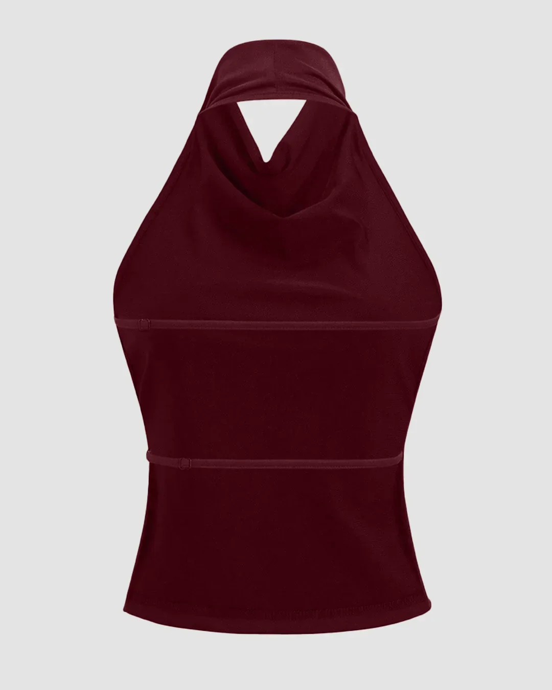 Halter Neck Slim-Fit Straight Hem Solid Sleeveless Crop Top in Maroon - Image 2