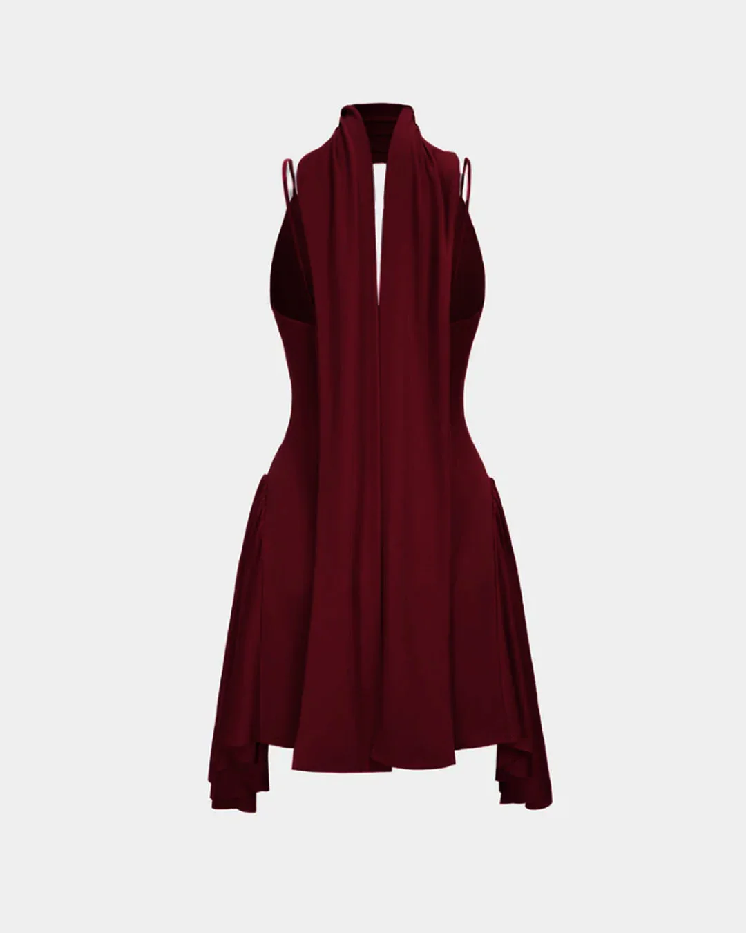 Halter Neck V-Neck Slip Sleeveless Mini Dress in Merlot - Image 2
