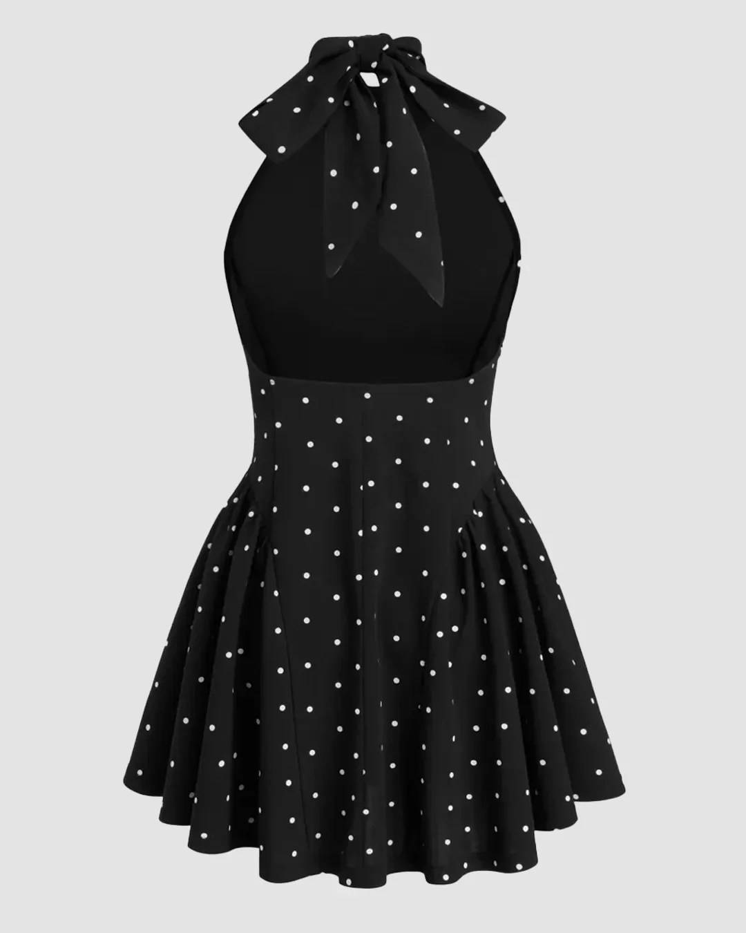 Halter Neck Backless Polka Dot Mini Dress in Black - Image 2