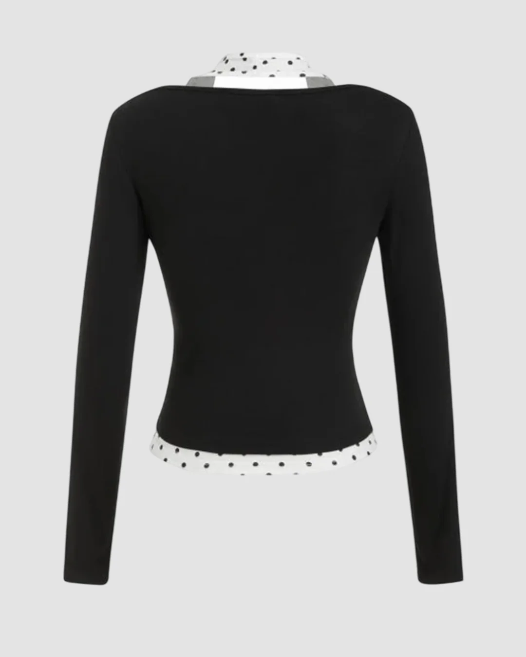 Halter Neckline Polka Dot Top & V Neck Long Sleeve Top in Black - Image 3