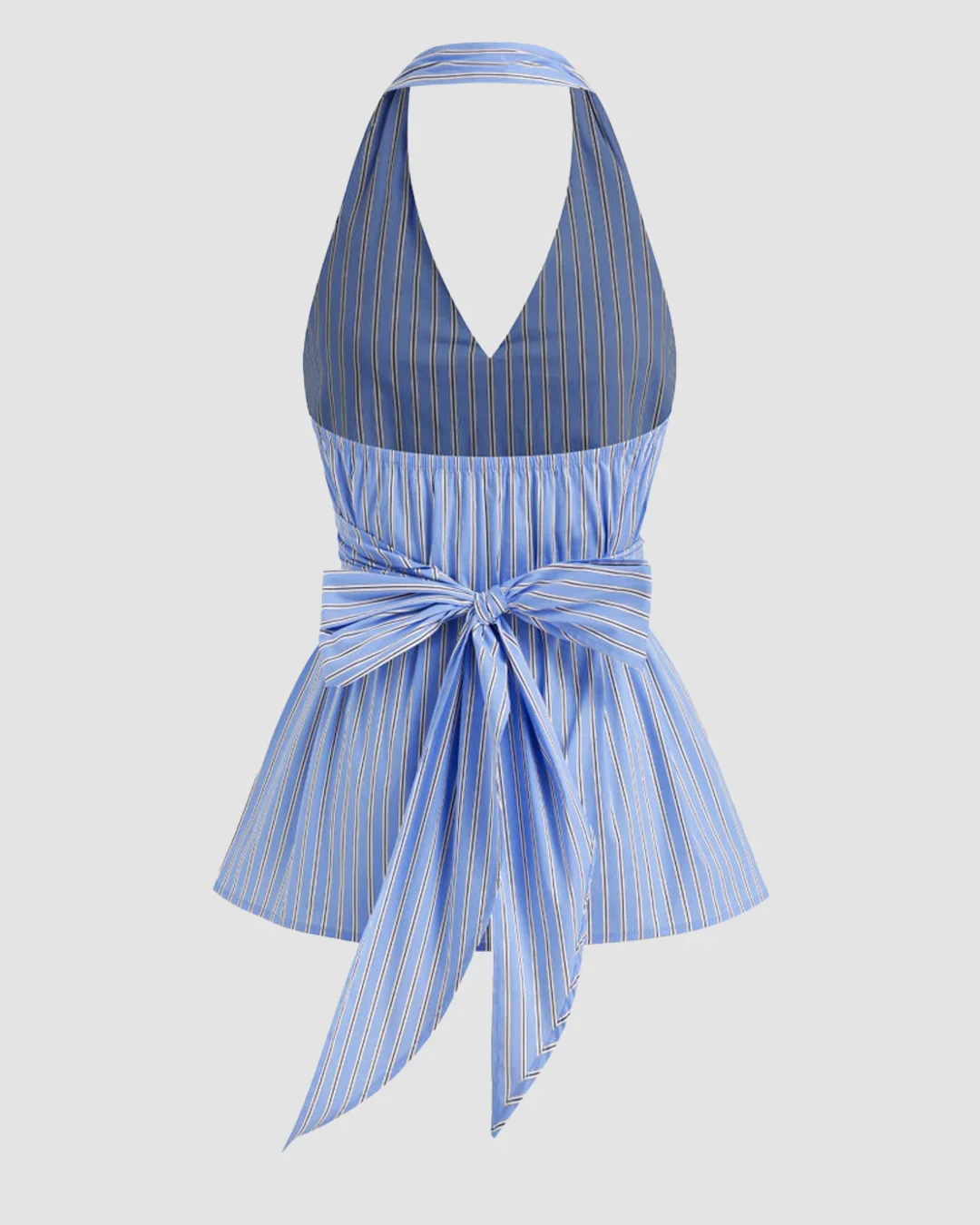 Halter Neckline Stripe Bowknot Ruffle Hem Top - Image 2