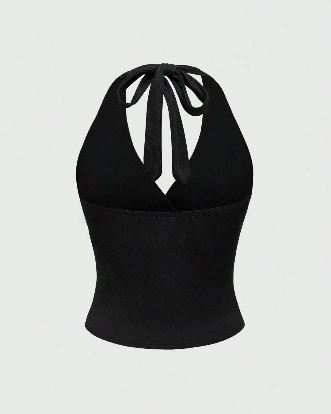 Halter Tie Waist Ruched Fitted Chic Glamour Black Tank Top - Image 3