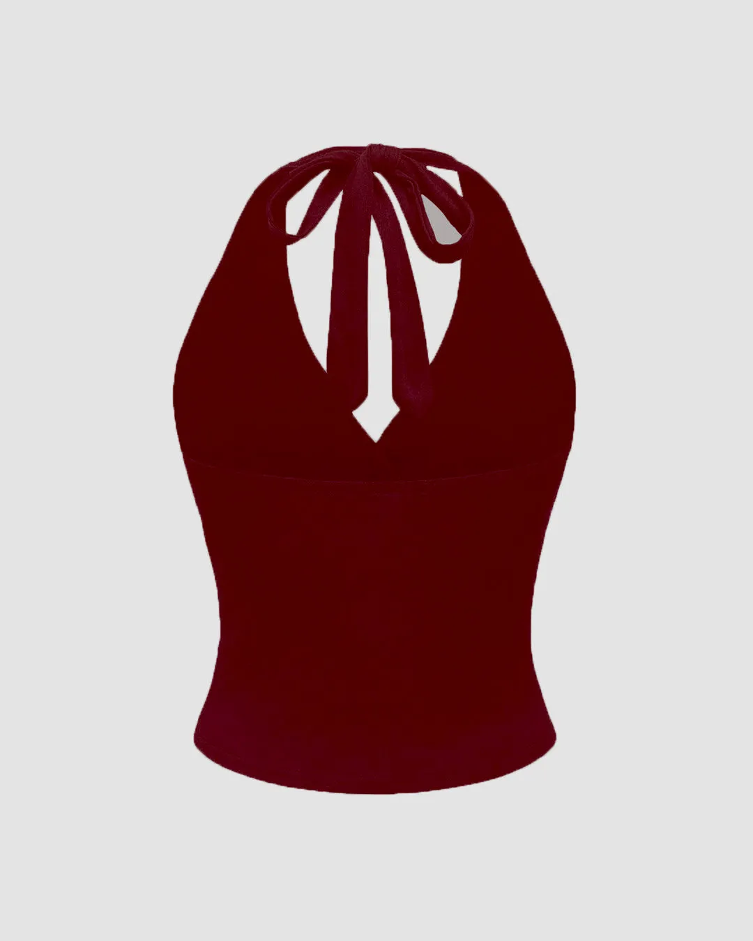 Halter Tie Waist Ruched Fitted Chic Glamour Burgundy Tank Top - Image 3