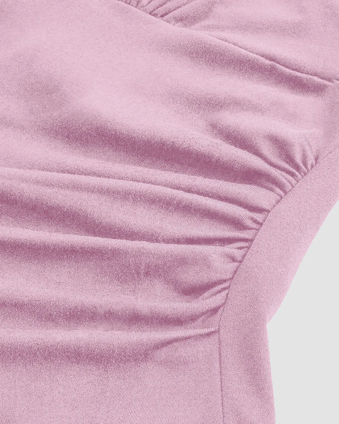 Halter Tie Waist Ruched Fitted Chic Glamour Prism Pink Tank Top - Image 3