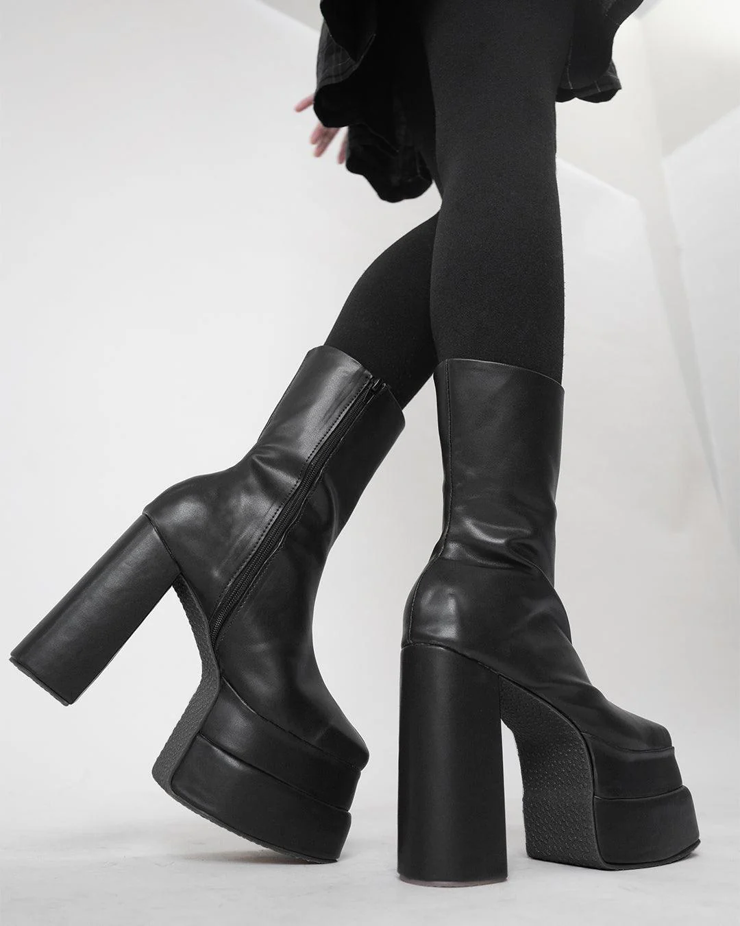 High Heel Platform Boots in Black - Image 2
