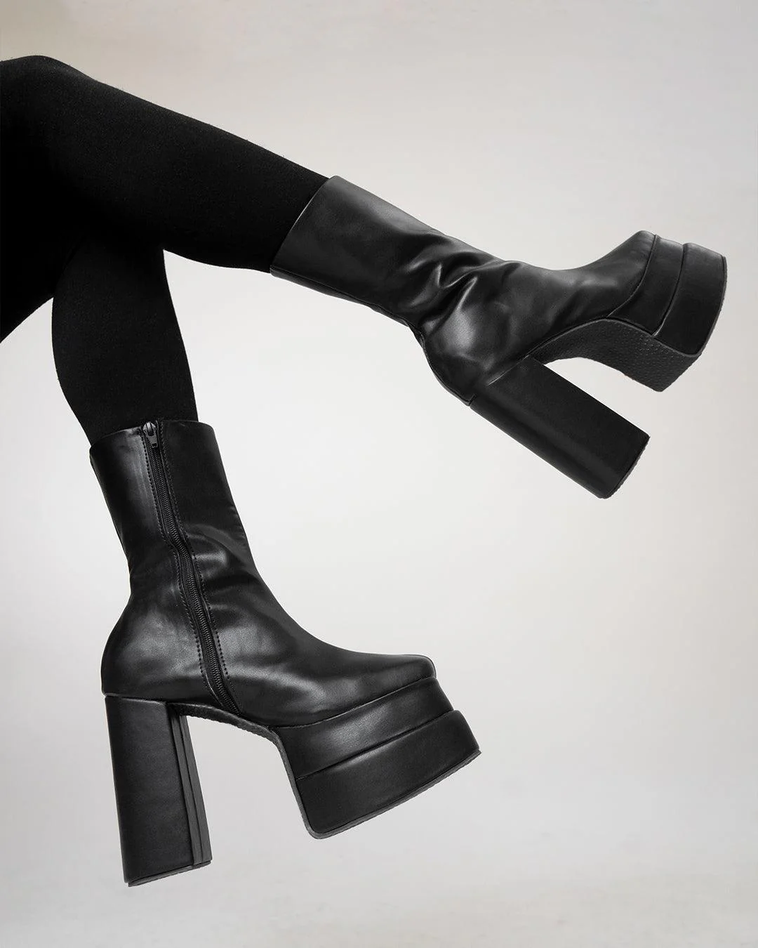 High Heel Platform Boots in Black - Image 4