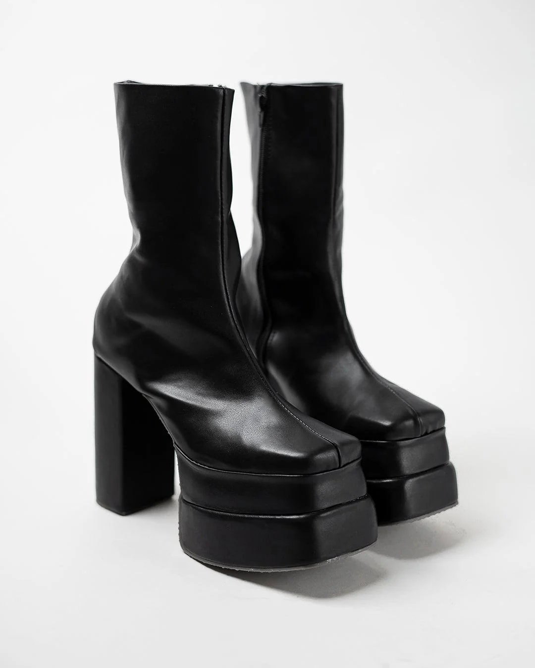 High Heel Platform Boots in Black - Image 5