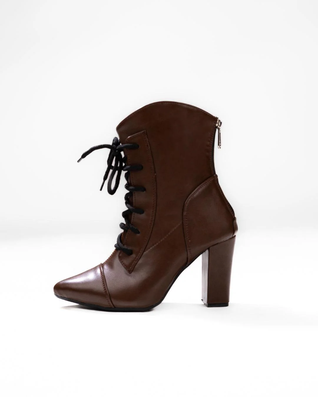 High-Heeled Lace-Up Mid-Calf Boots - Image 4